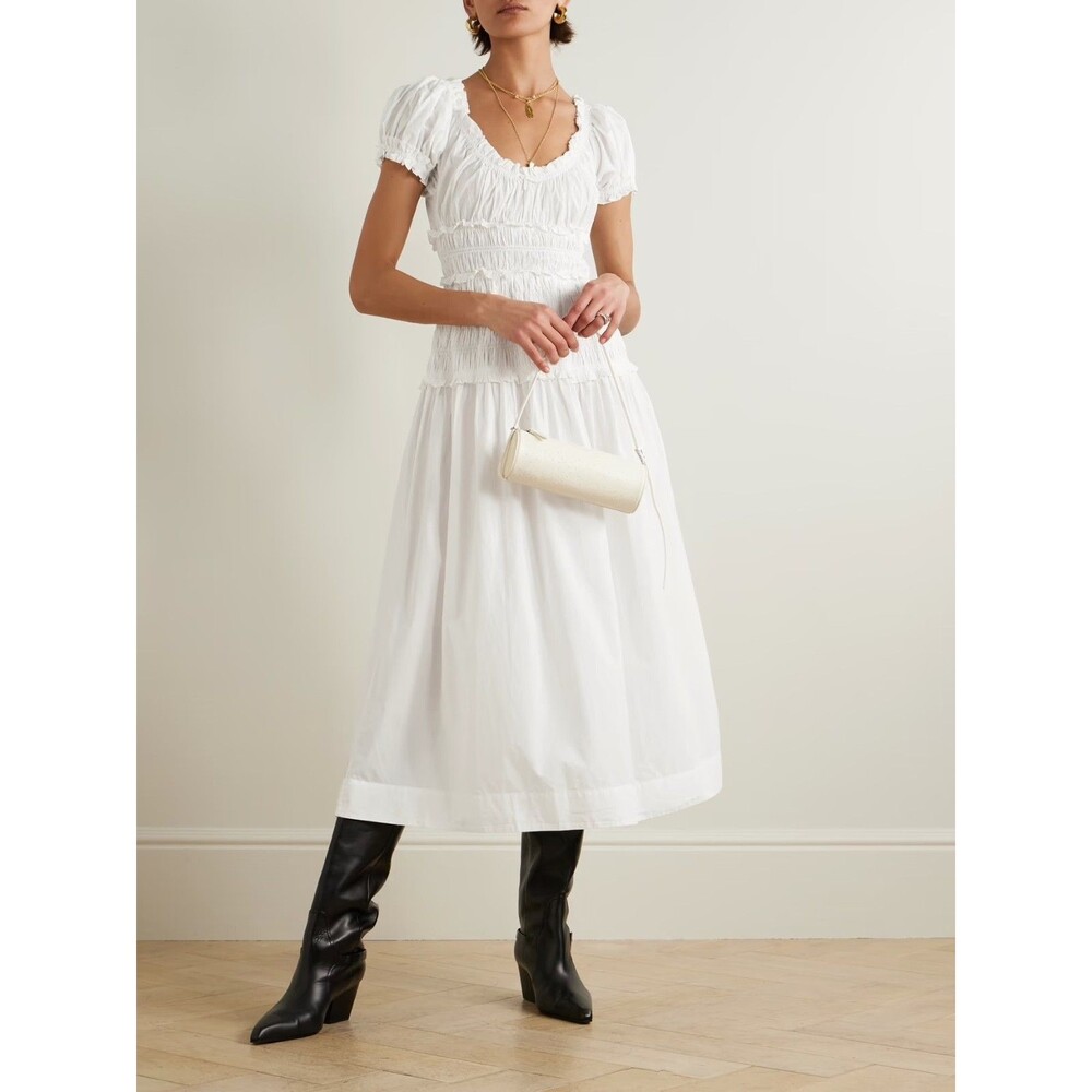 DOEN Leanne Women’s Cotton Scoop Neck Smocked Midi Dress size S NWT Salt White - Picture 3 of 12